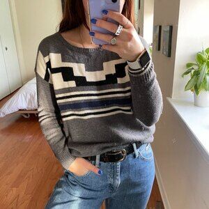 Joie Striped Crew Neck Long Sleeve Knitted Sweater Gray Size XS